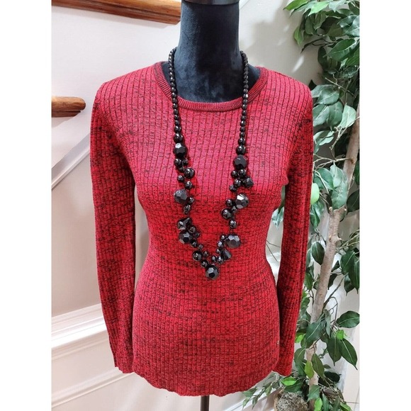 Calvin Klein Women's Red Acrylic Round Neck Long Sleeve Pullover Sweater Size S - Picture 2 of 11